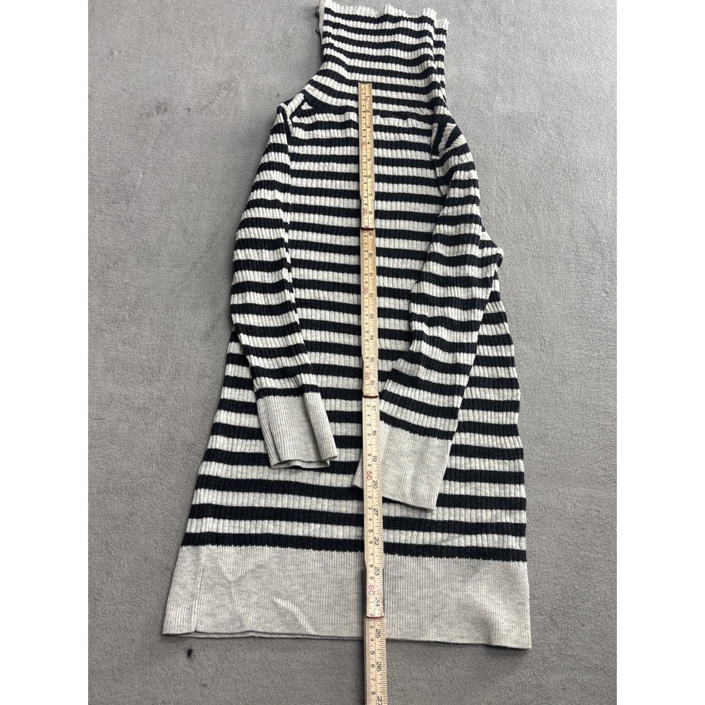 Free People Black White Striped Turtleneck Sweater Dress Button Detail Size M - Picture 2 of 7
